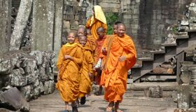 Buddist Monks at Angkor Temples in Siem Reap, Cambodia